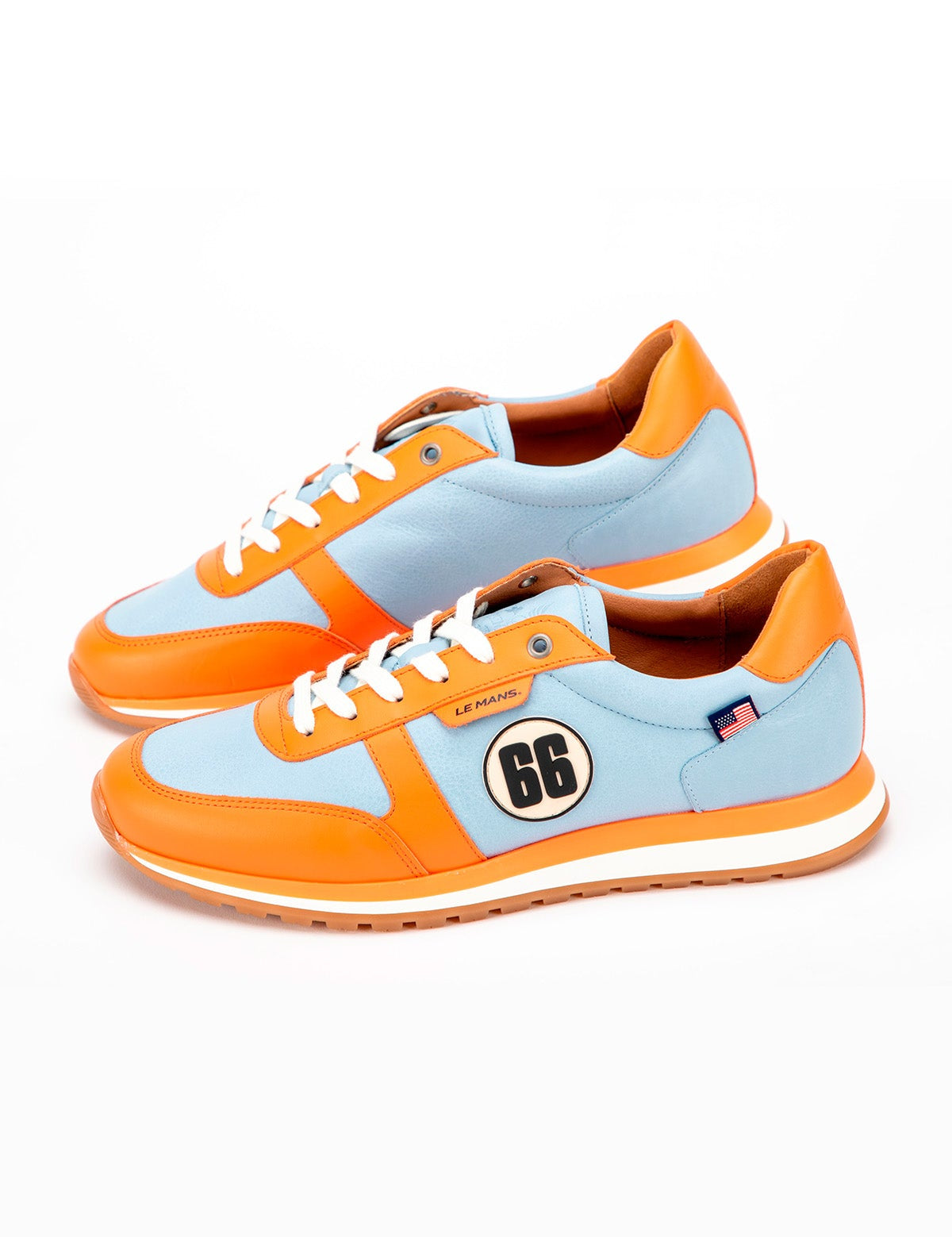 CLM Sneakers uomo 66 in pelle sky blue e orange 