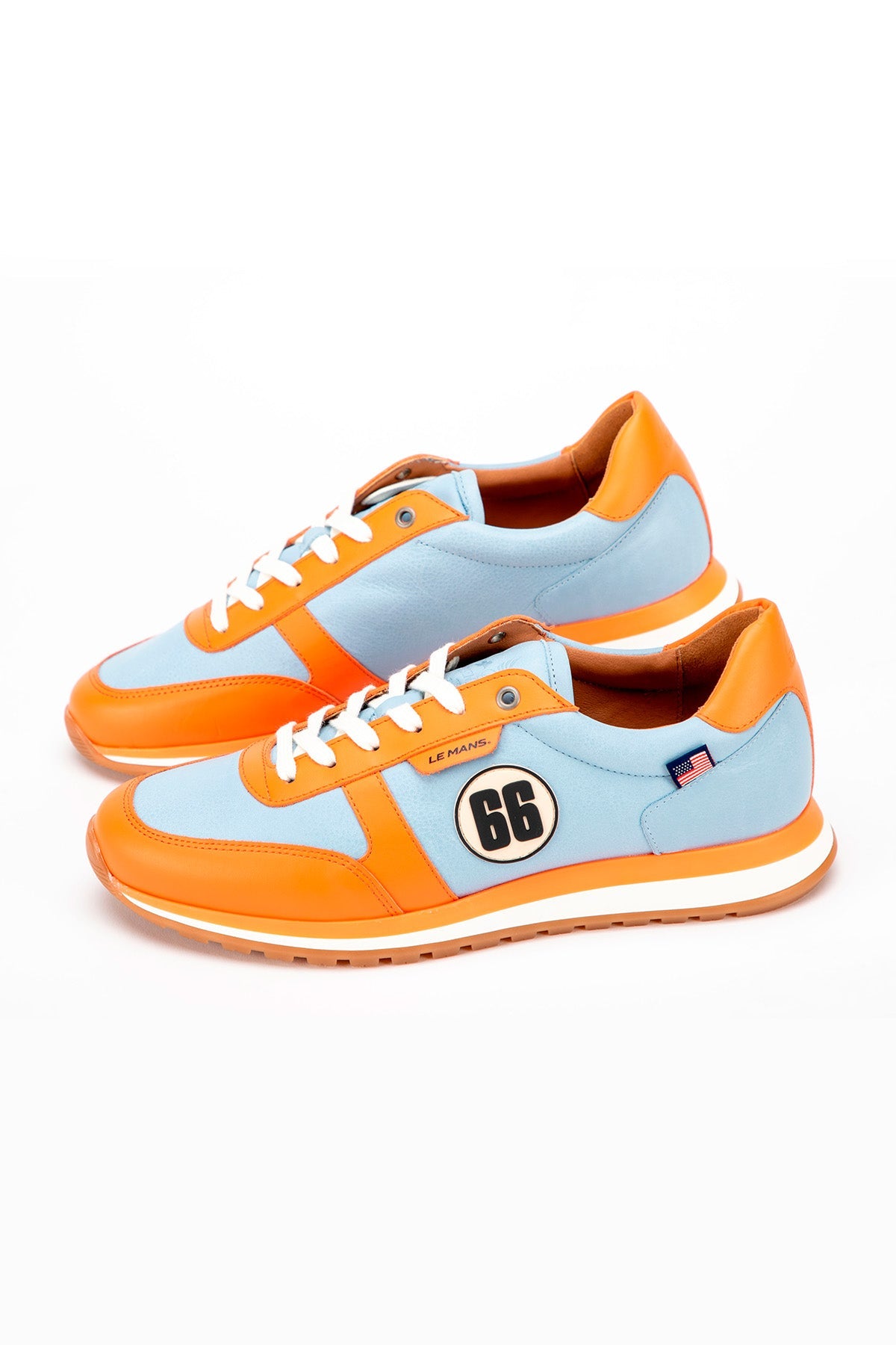 CLM Sneakers uomo 66 in pelle sky blue e orange 