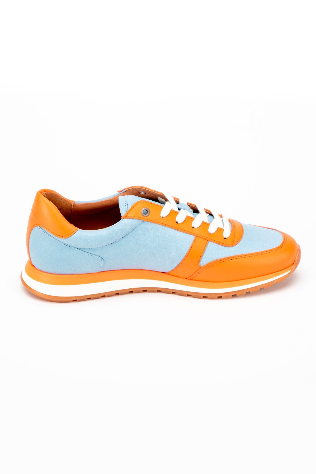 CLM Sneakers uomo 66 in pelle sky blue e orange 