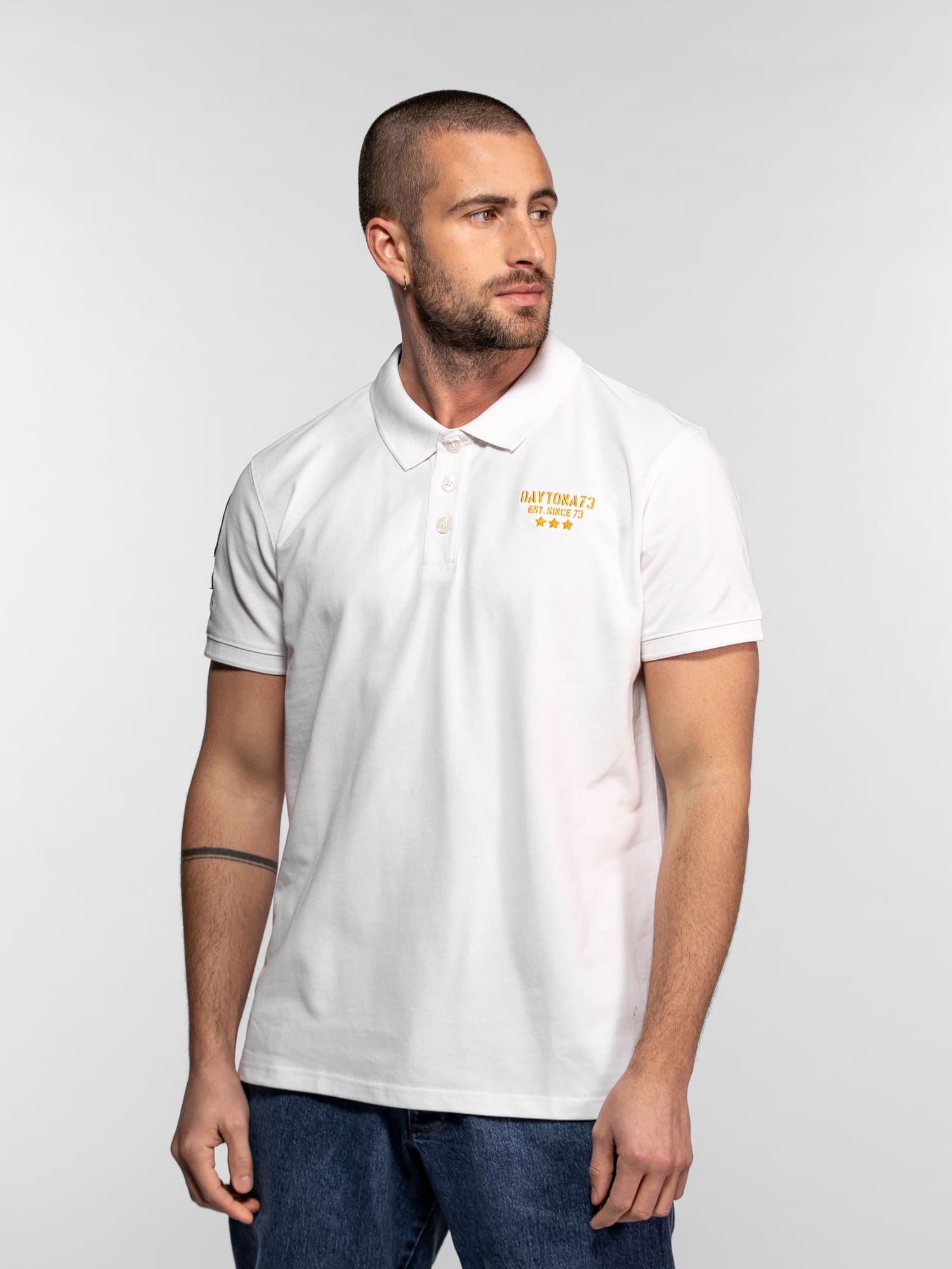 DAYTONA 73 Polo manica corta in cotone piqué con patch bianca 