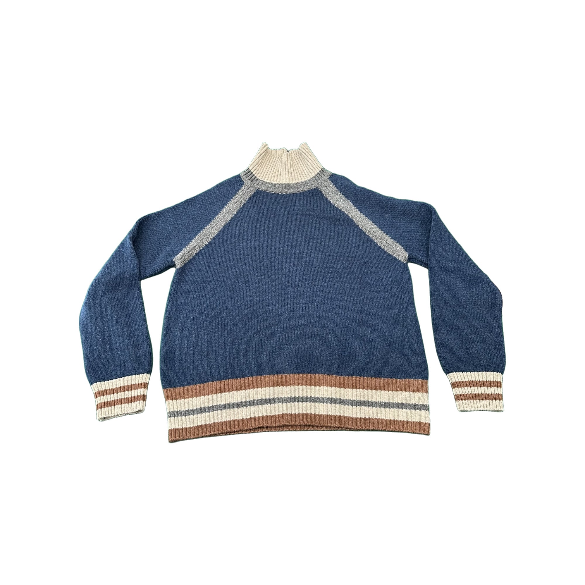DIEGA PARIS Maglione Pulimo blu in lana merinos a blocchi di colore 