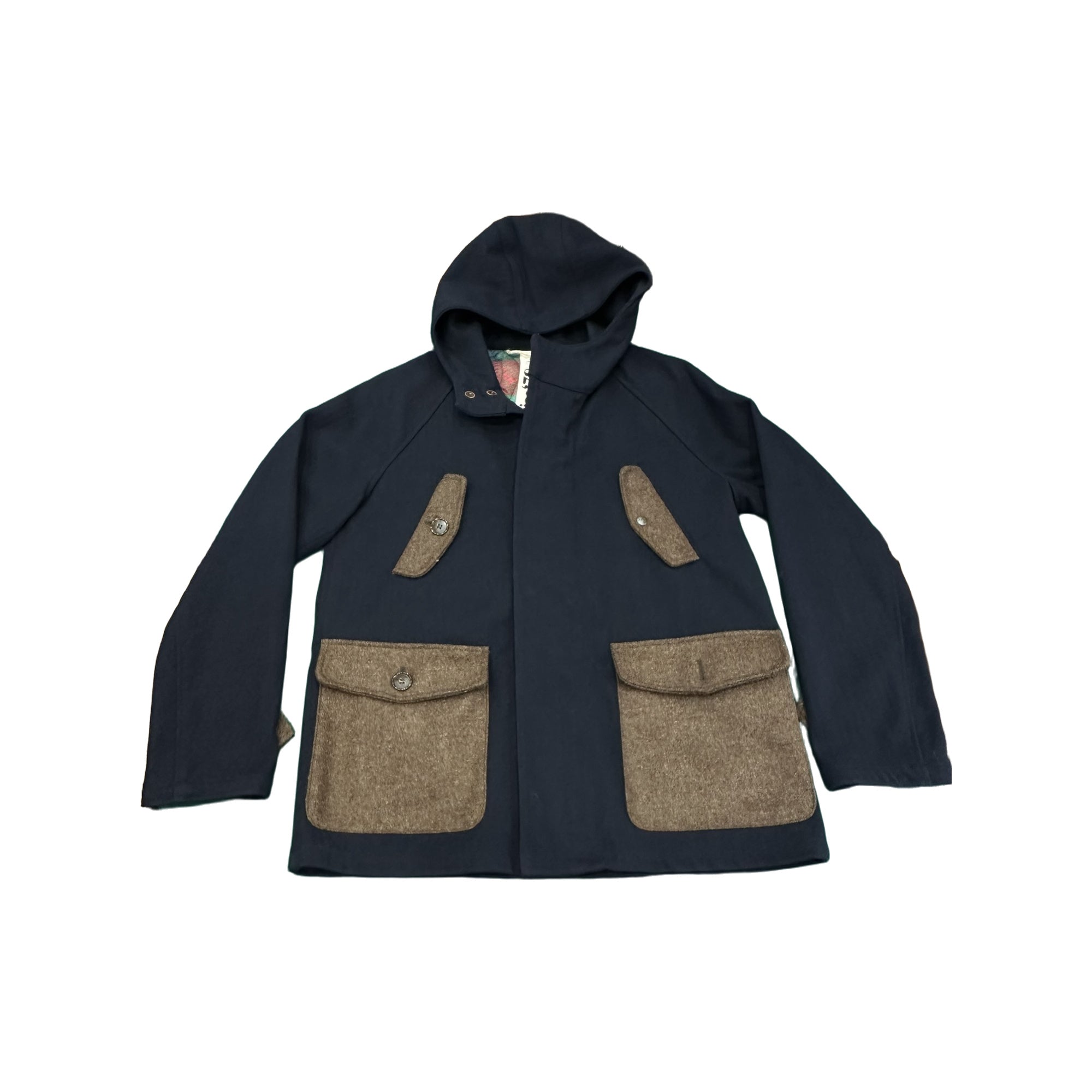 EQUIPE 70 Giubbotto Eskimo Raglan blu in lana con cappuccio 