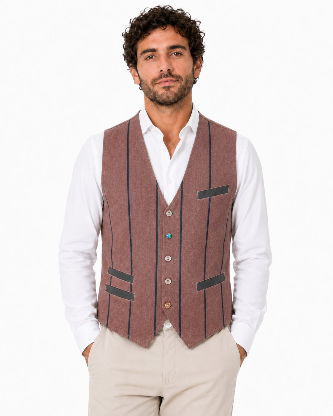 GARRY'S EARTH Gilet uomo Club House in cotone e lino a righe 