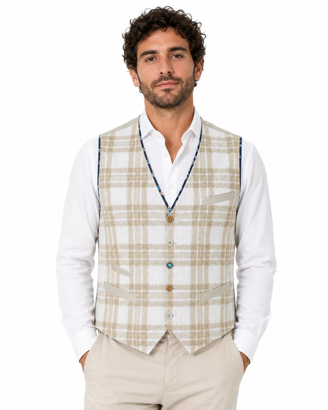 GARRY'S EARTH Gilet uomo Cottage in cotone e lino tartan beige 