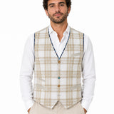 GARRY'S EARTH Gilet uomo Cottage in cotone e lino tartan beige 