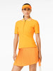 T-shirt donna Cassia papaya con zip e colletto polo