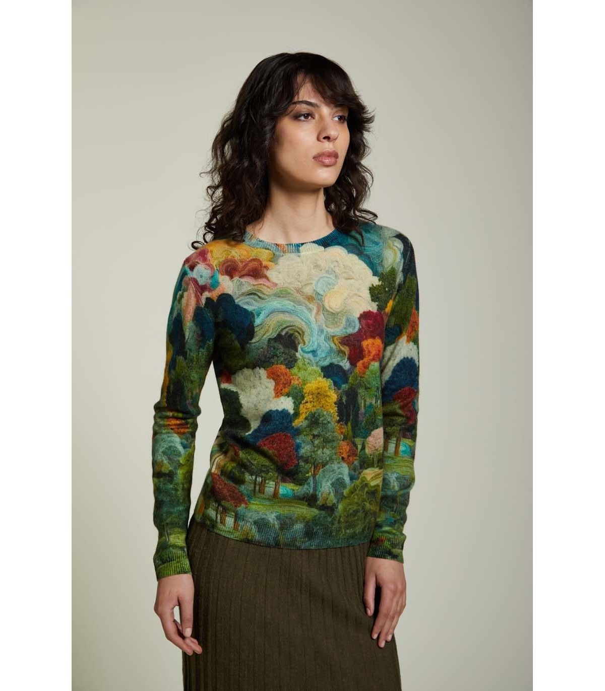 JEI'S Letizia Denaro Maglia donna Bosco Incantato in cashmere a fantasia 