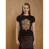 JEI'S Letizia Denaro Twin set donna Saint Stemmi nero in lana merino extrafine 
