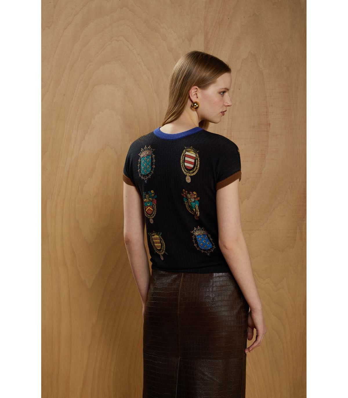 JEI'S Letizia Denaro Twin set donna Saint Stemmi nero in lana merino extrafine 