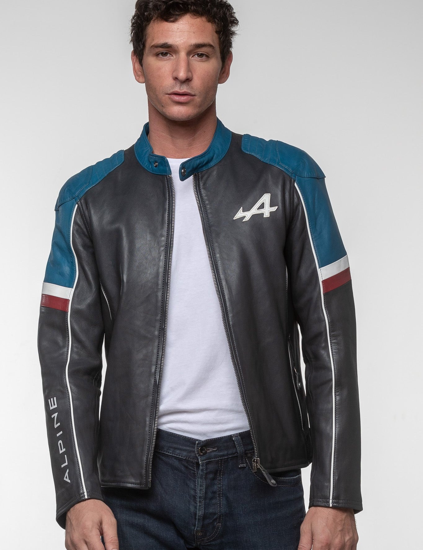 LE MANS Giacca uomo Alpine A424 in pelle blu navy 