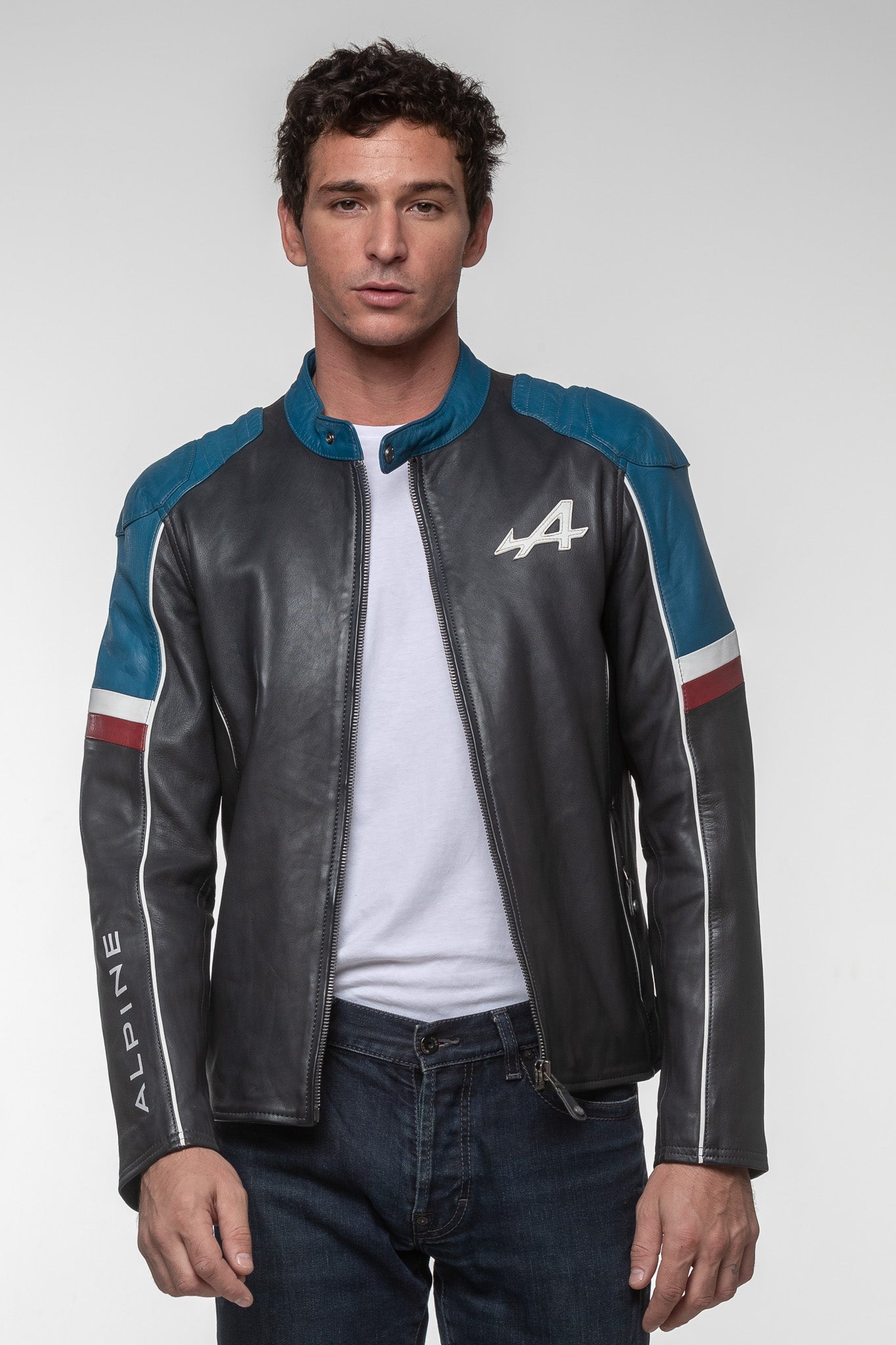 LE MANS Giacca uomo Alpine A424 in pelle blu navy 