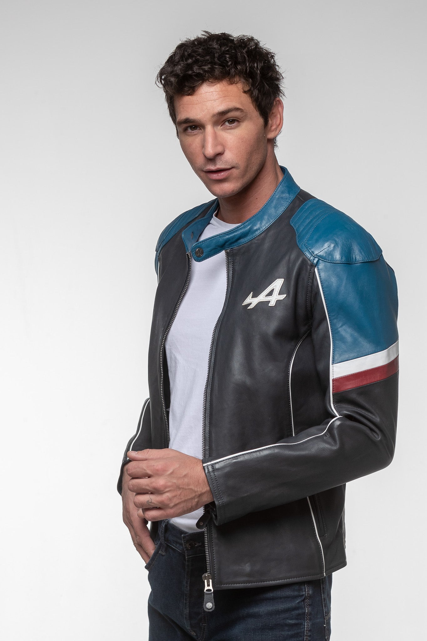 LE MANS Giacca uomo Alpine A424 in pelle blu navy 