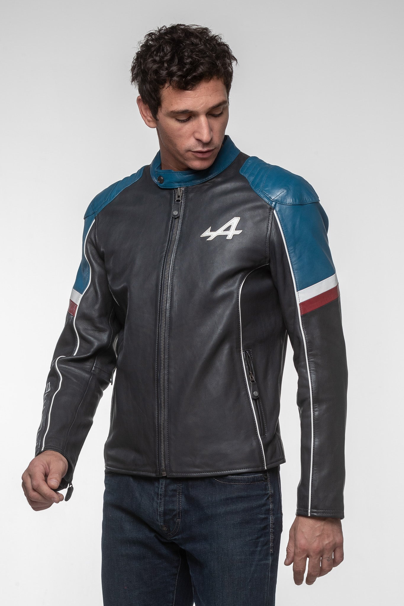 LE MANS Giacca uomo Alpine A424 in pelle blu navy 