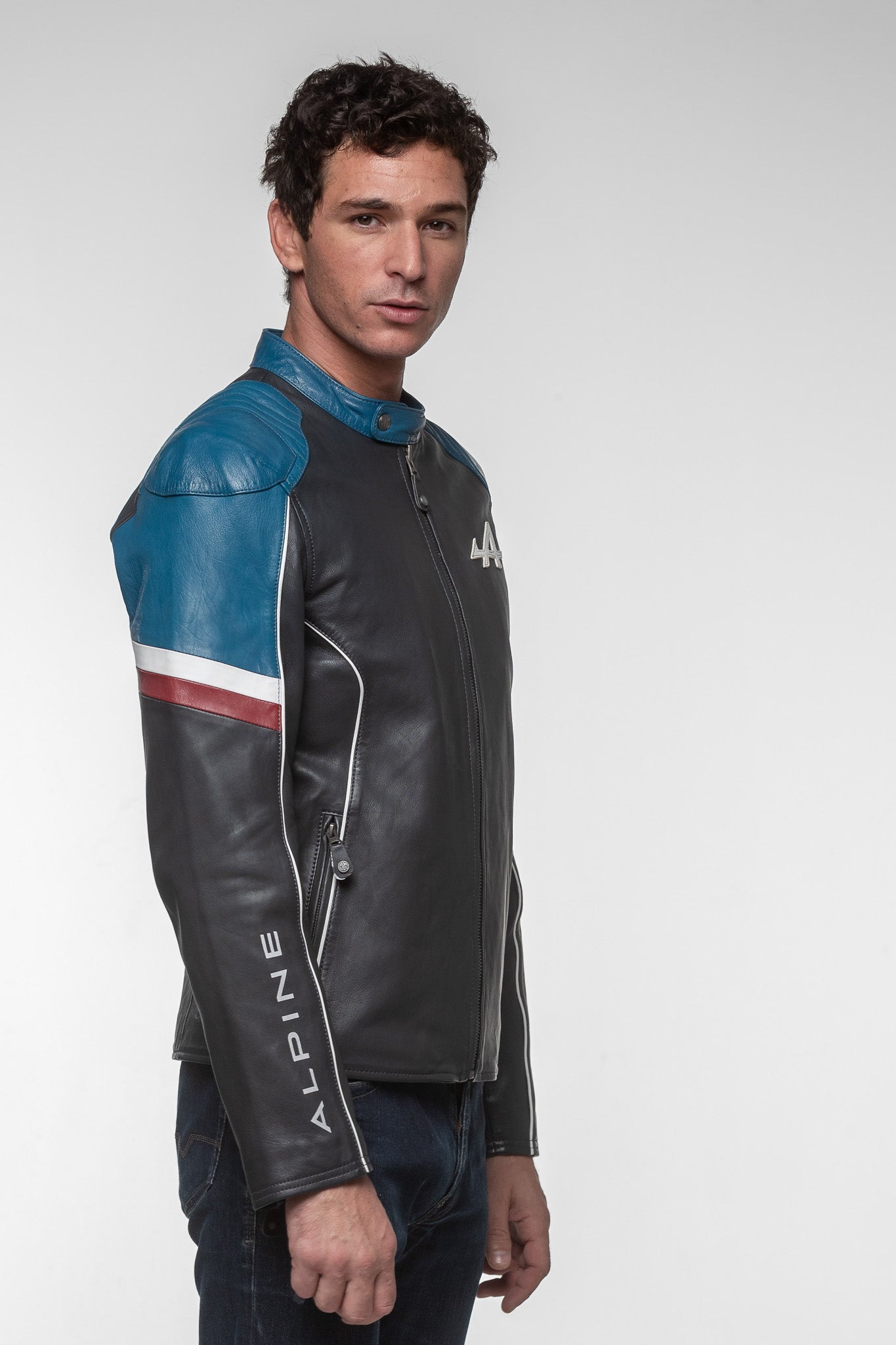 LE MANS Giacca uomo Alpine A424 in pelle blu navy 