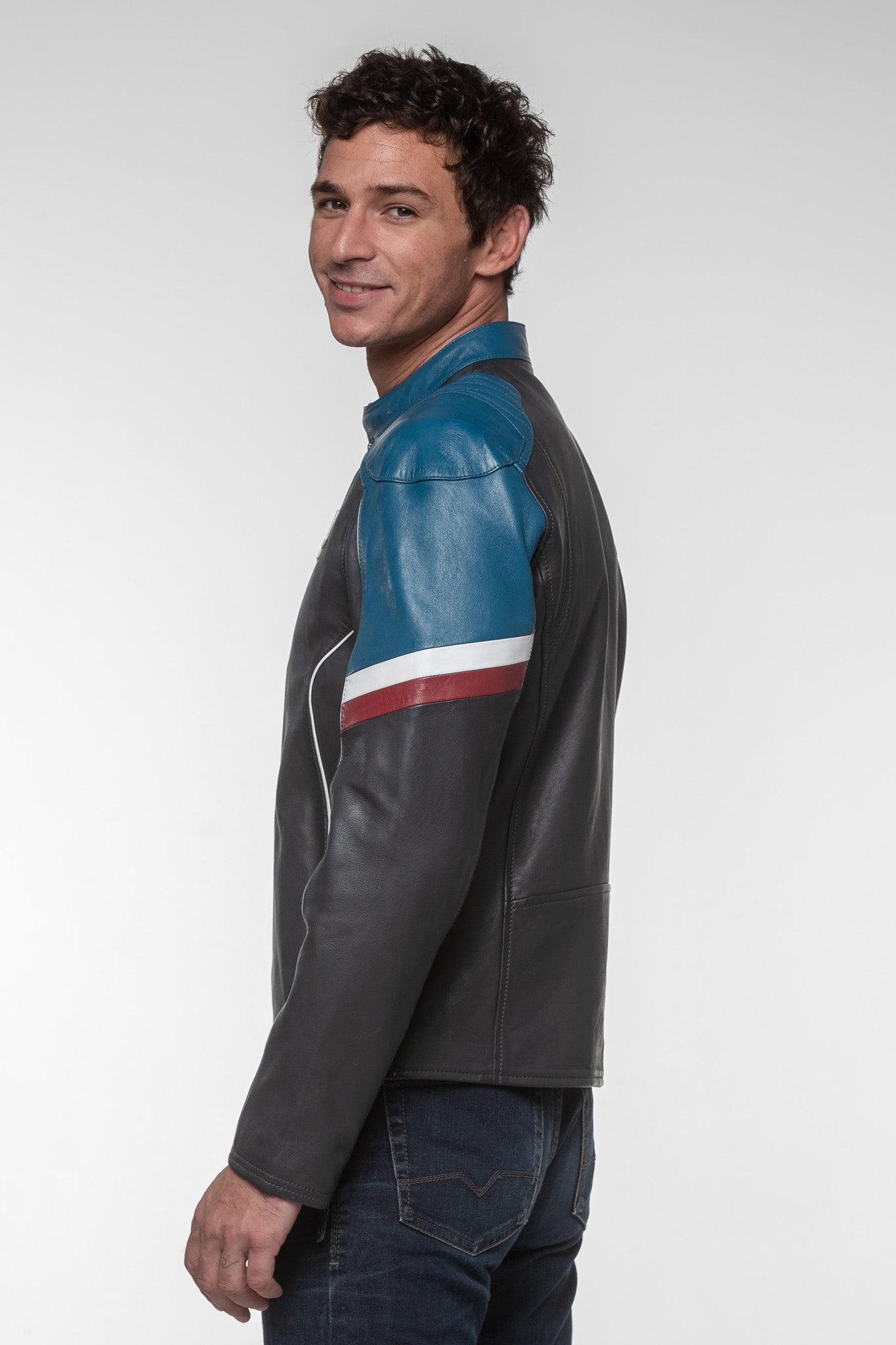 LE MANS Giacca uomo Alpine A424 in pelle blu navy 