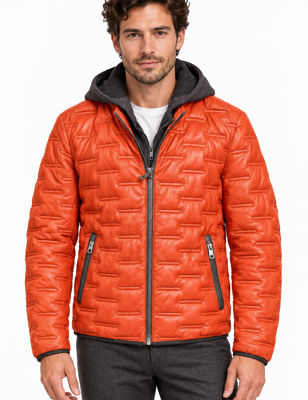 MILESTONE Giacca uomo Alonso arancione in pelle con cappuccio 