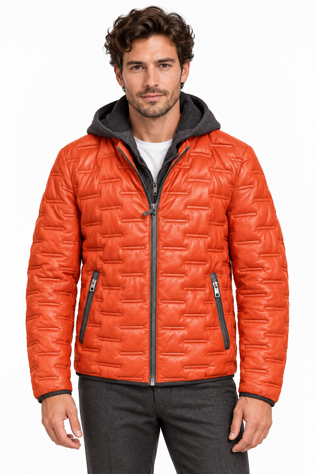 MILESTONE Giacca uomo Alonso arancione in pelle con cappuccio 