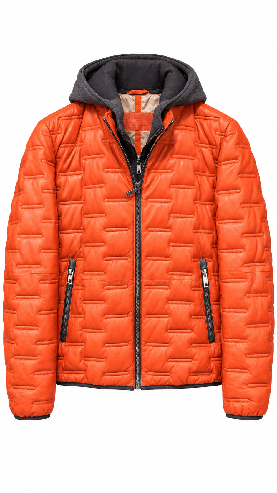 MILESTONE Giacca uomo Alonso arancione in pelle con cappuccio 