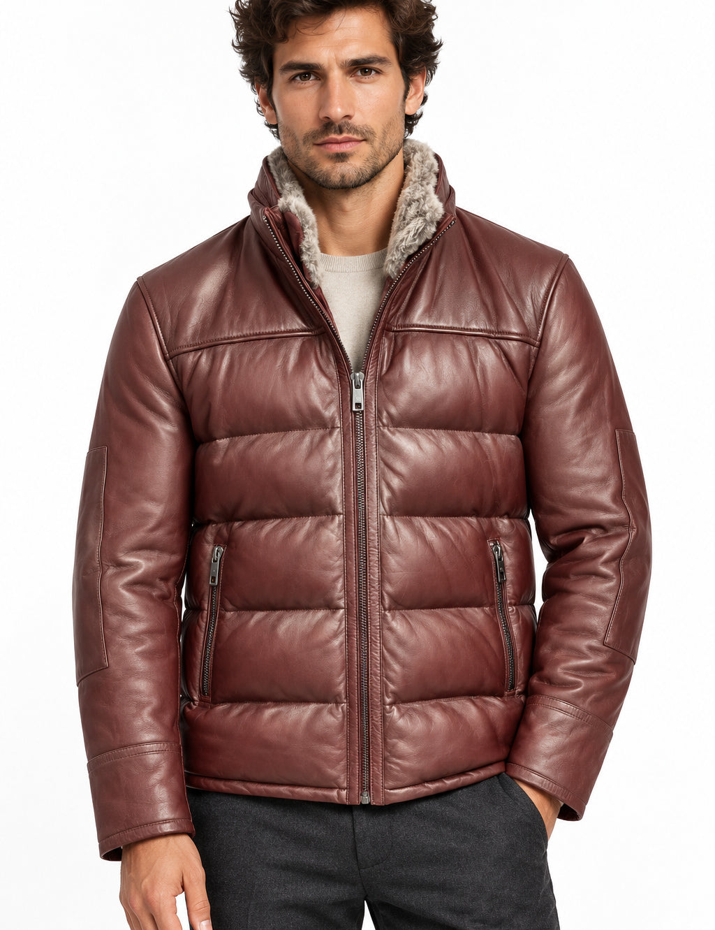 MILESTONE Giacca uomo Kilian bordeaux in pelle trapuntata 