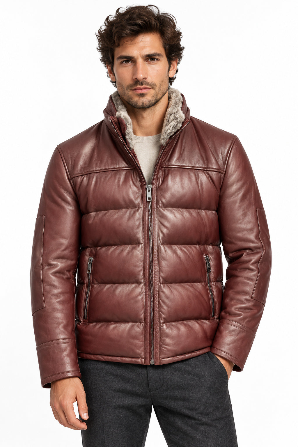 MILESTONE Giacca uomo Kilian bordeaux in pelle trapuntata 