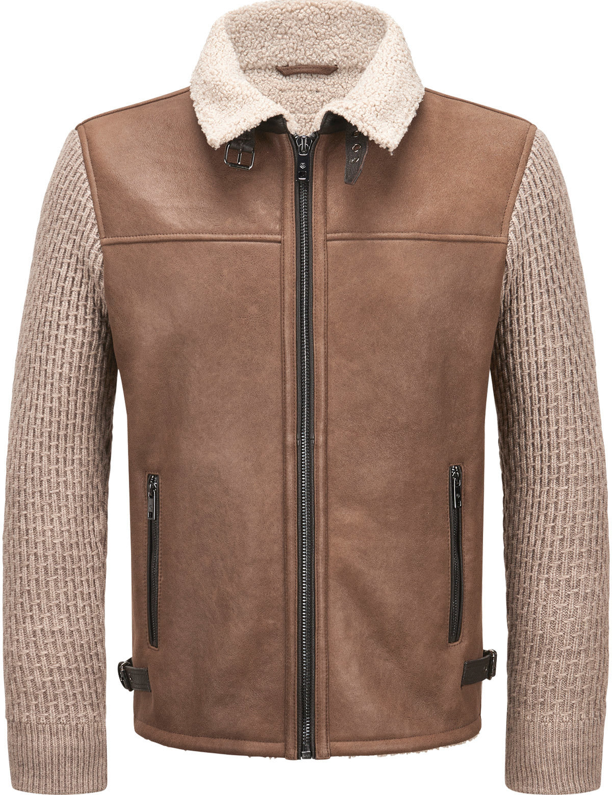 MILESTONE Giacca uomo Miro nocciola in pelle e maglia 