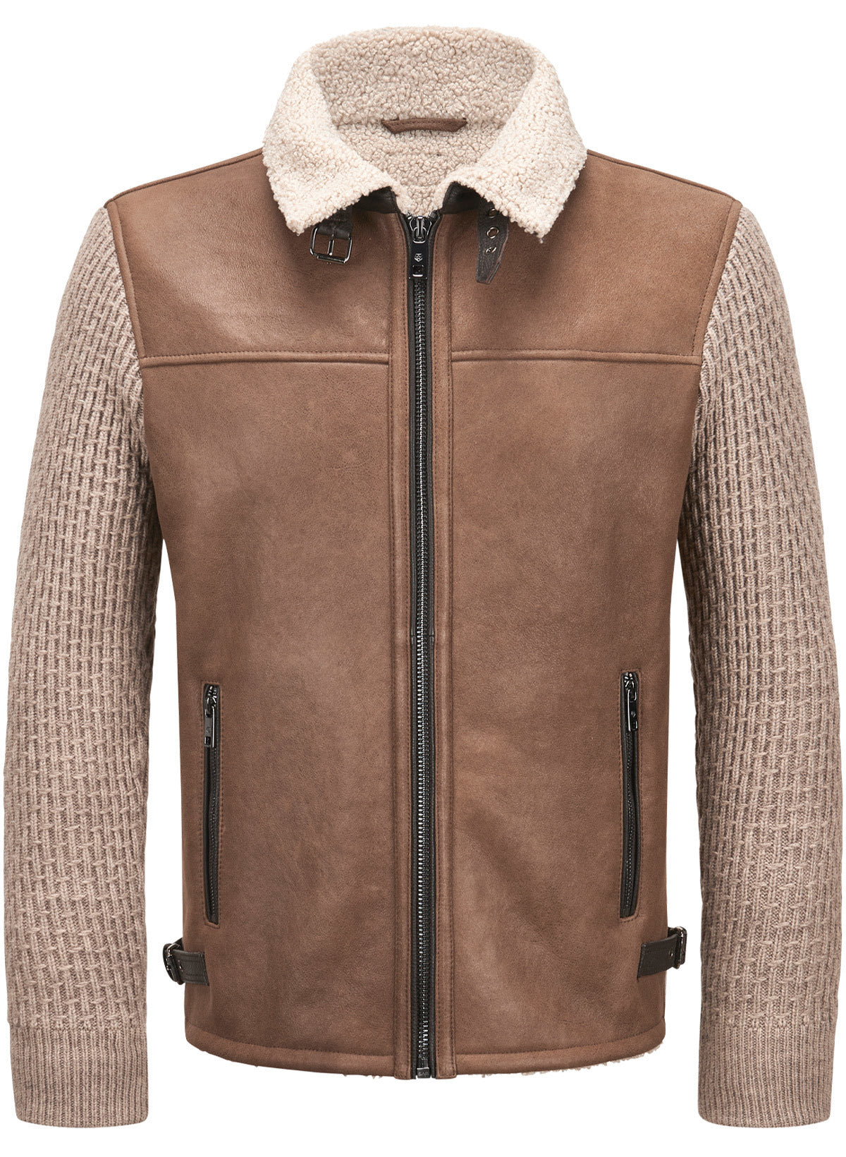 MILESTONE Giacca uomo Miro nocciola in pelle e maglia 