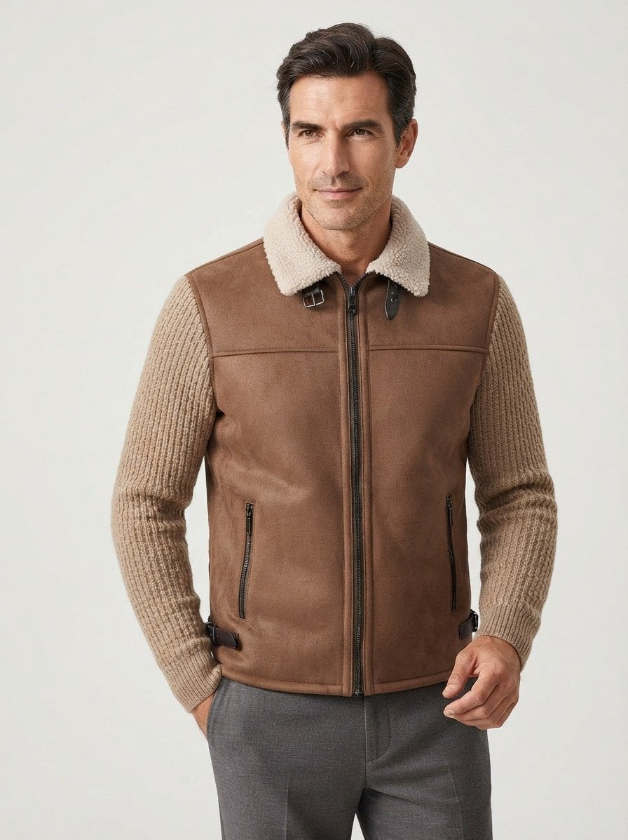 MILESTONE Giacca uomo Miro nocciola in pelle e maglia 