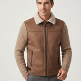 MILESTONE Giacca uomo Miro nocciola in pelle e maglia 