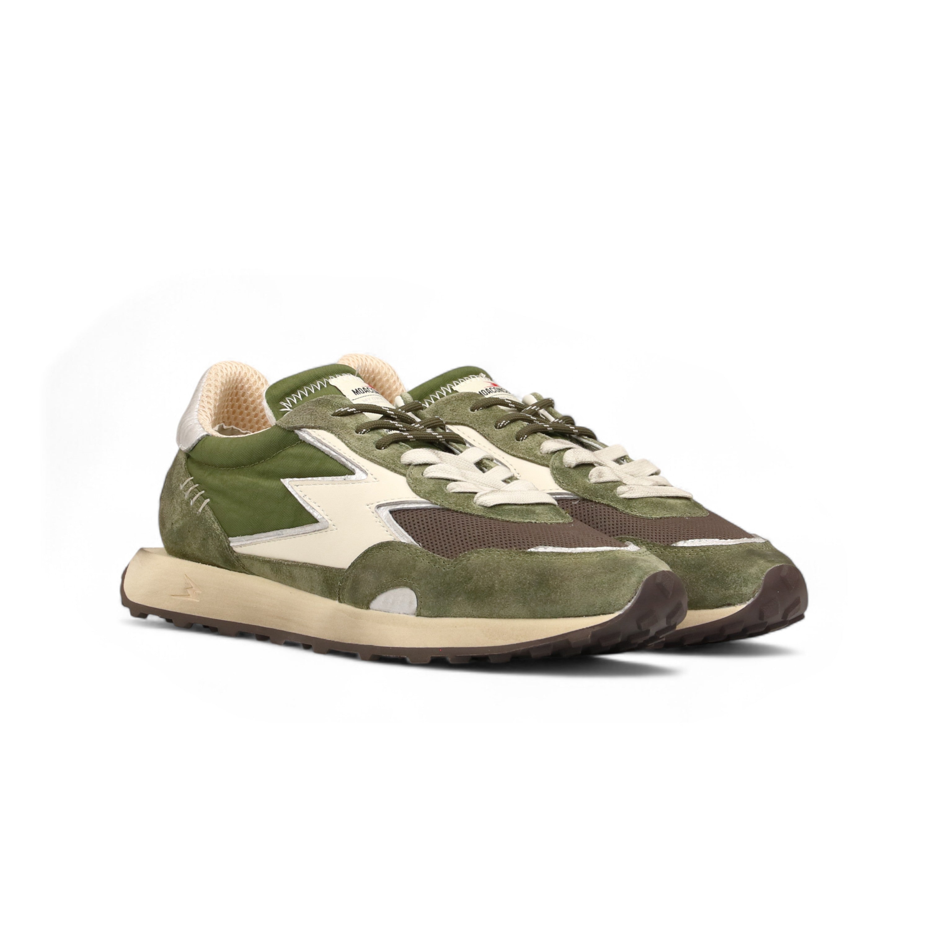 MOACONCEPT Sneaker unisex Hype in nylon e suede verde militare e silver 