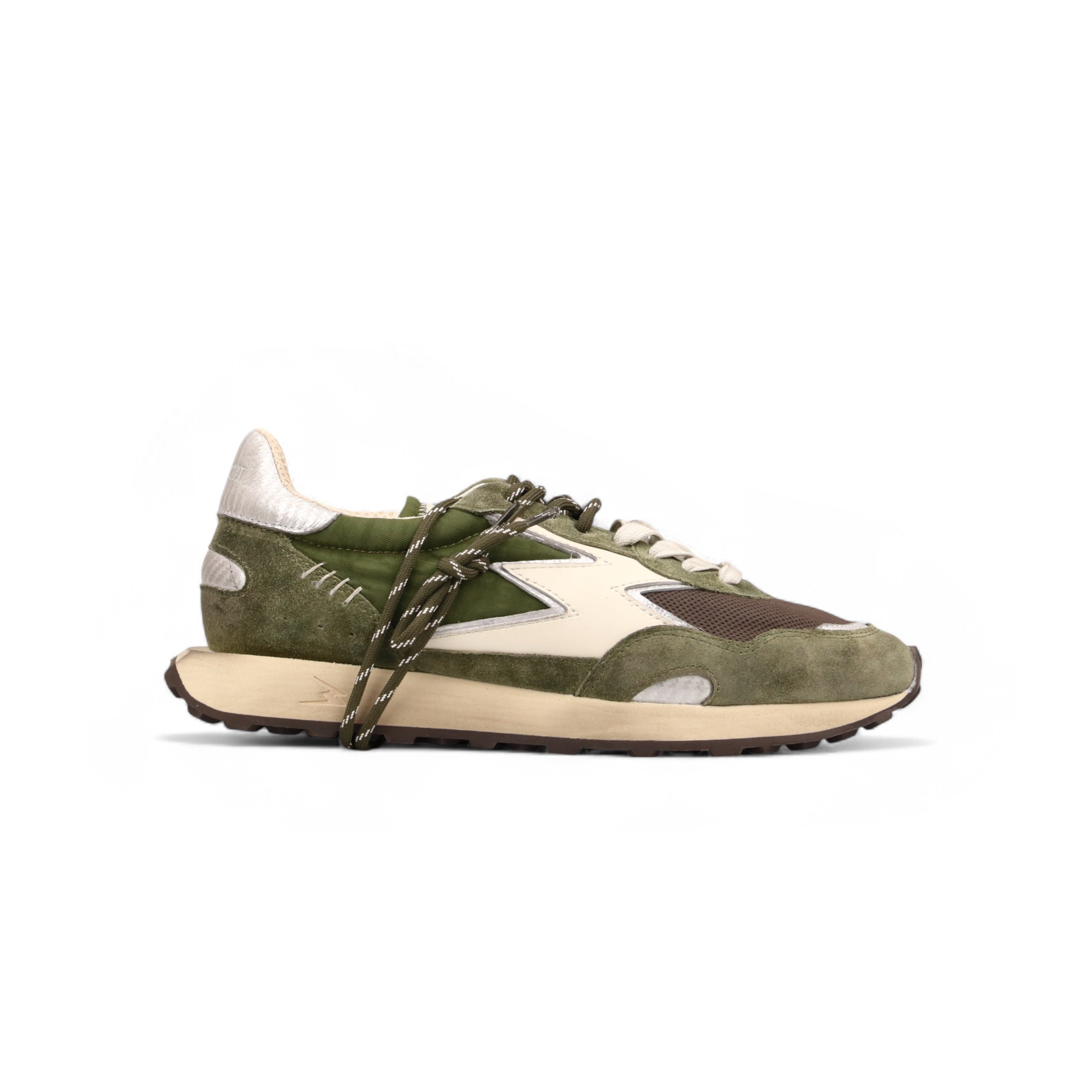 MOACONCEPT Sneaker unisex Hype in nylon e suede verde militare e silver 