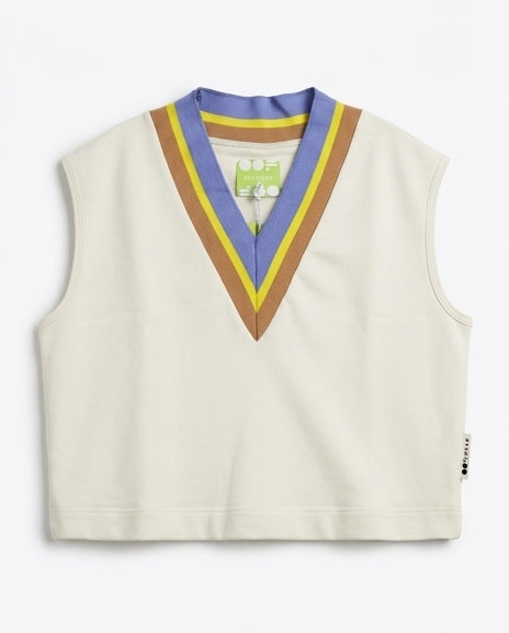 OOF WEAR Gilet donna tennis in cotone con scollo V panna 