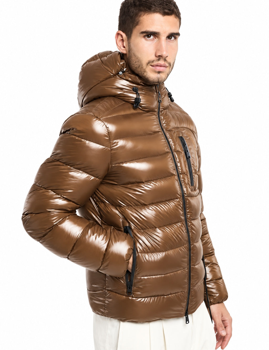 OOSY Piumino da uomo Skat marrone con cappuccio 