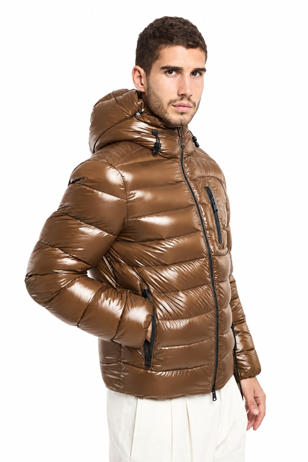 OOSY Piumino da uomo Skat marrone con cappuccio 