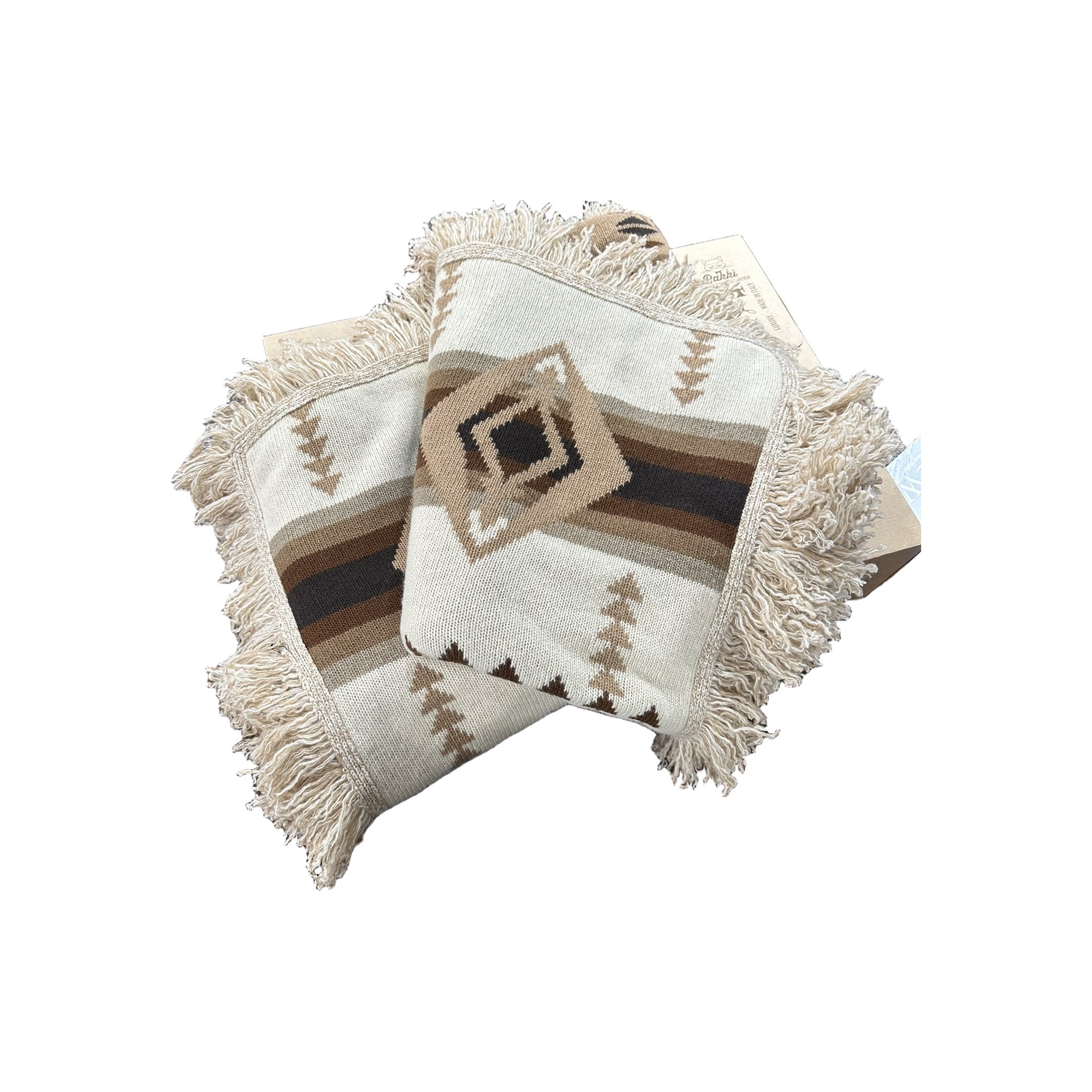 RAKKI Coperta Apache avorio in baby lambswool con frange 