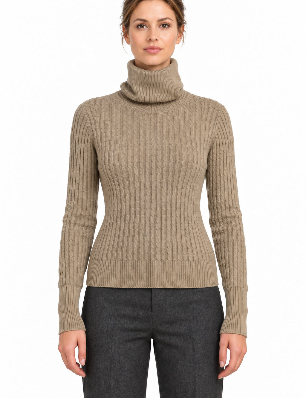 RAKKI Maglione donna Catherine cammello in Cashwool con collo ad anello 