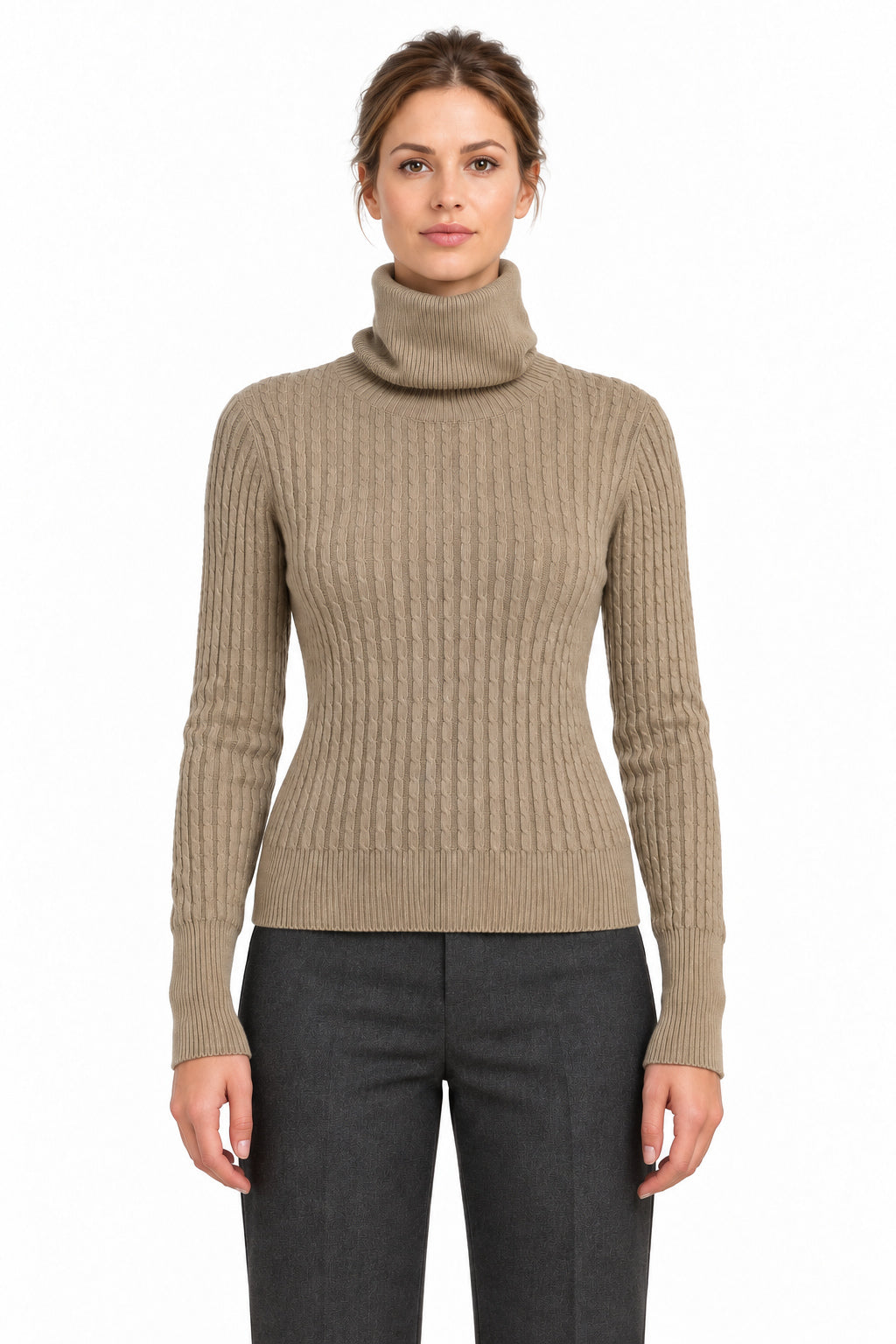 RAKKI Maglione donna Catherine cammello in Cashwool con collo ad anello 