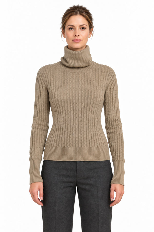 RAKKI Maglione donna Catherine cammello in Cashwool con collo ad anello 