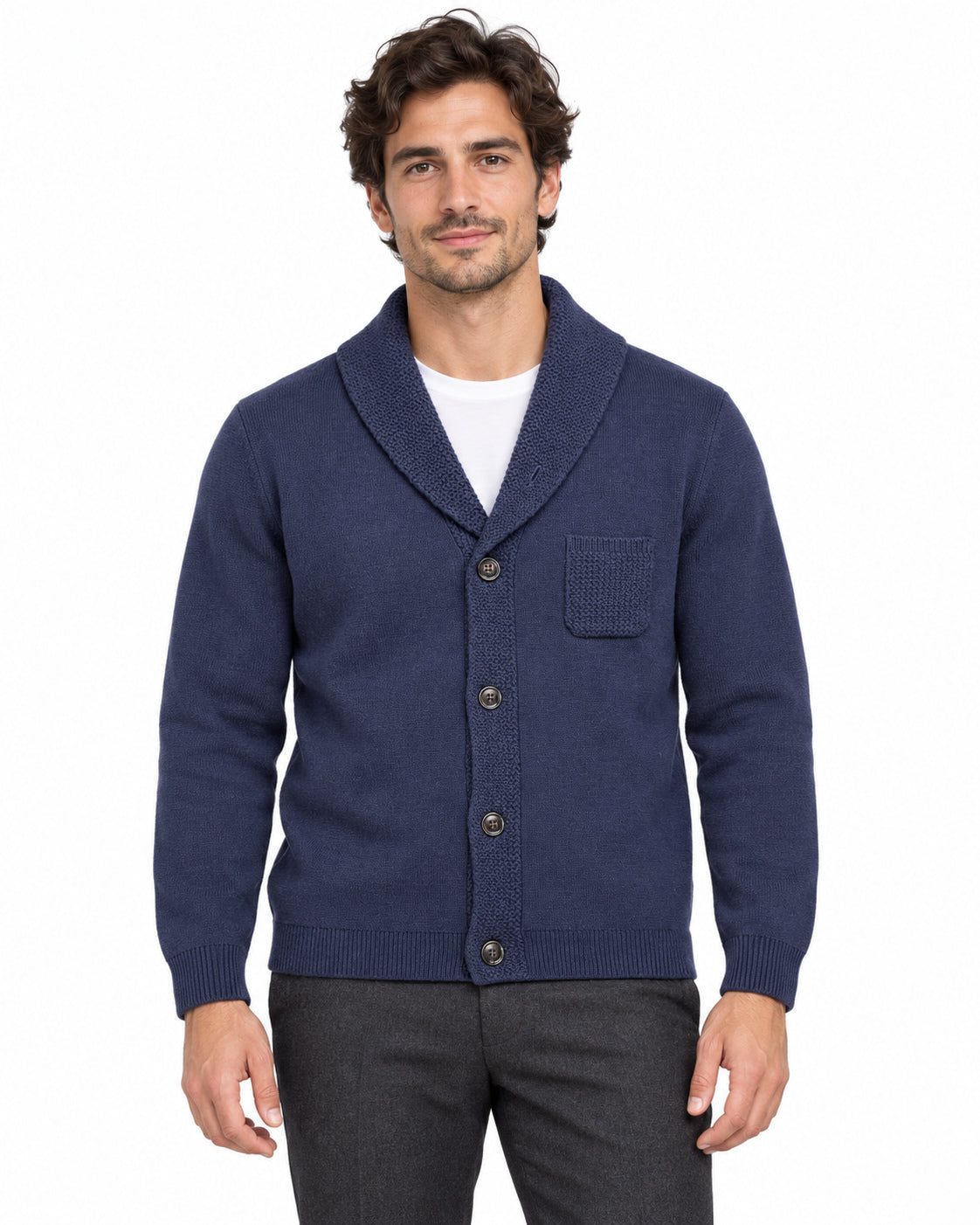 RAKKI Cardigan uomo blu notte Elegant Man in baby lambswool 