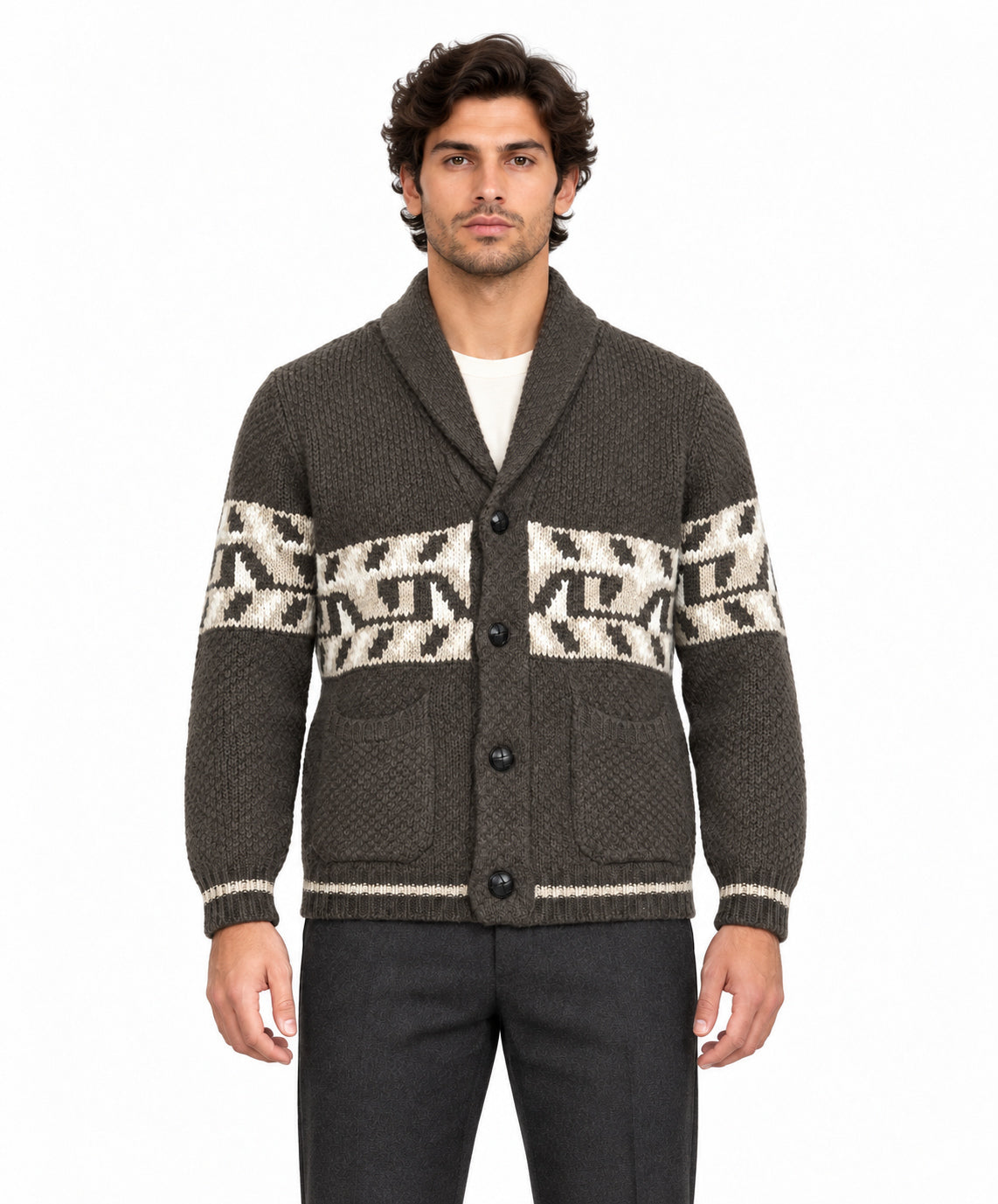 RAKKI Cardigan blazer Holman Ulivo con motivo geometrico 