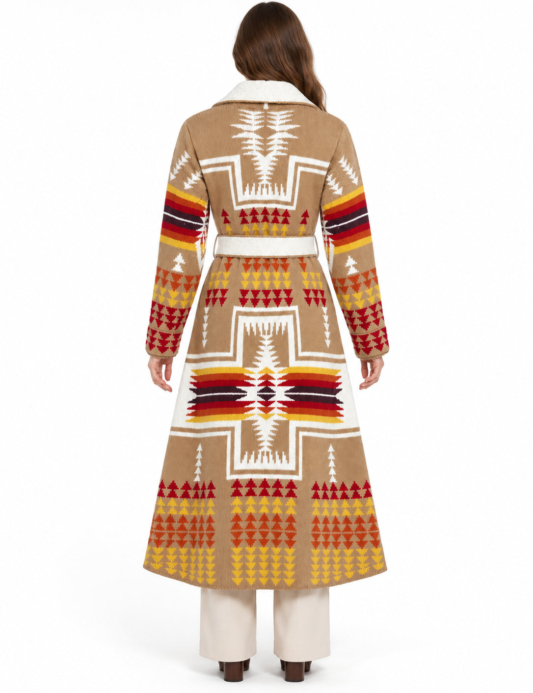 RAKKI Cappotto Navajo cammello in baby lambswool con cintura, 100% Made in Italy 