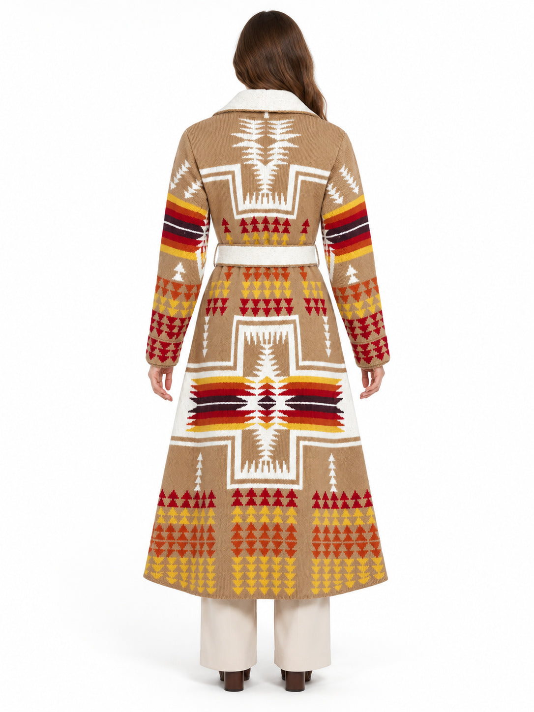 RAKKI Cappotto Navajo cammello in baby lambswool con cintura, 100% Made in Italy 