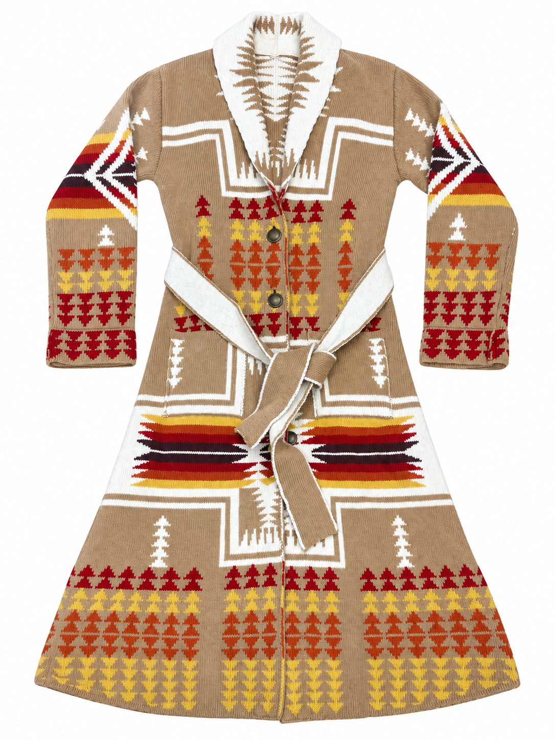 RAKKI Cappotto Navajo cammello in baby lambswool con cintura, 100% Made in Italy 