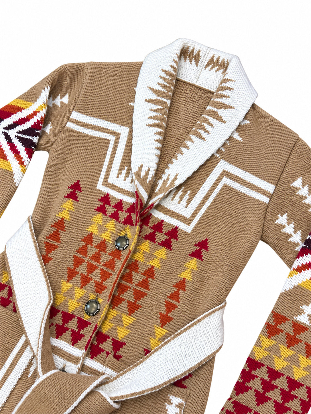RAKKI Cappotto Navajo cammello in baby lambswool con cintura, 100% Made in Italy 