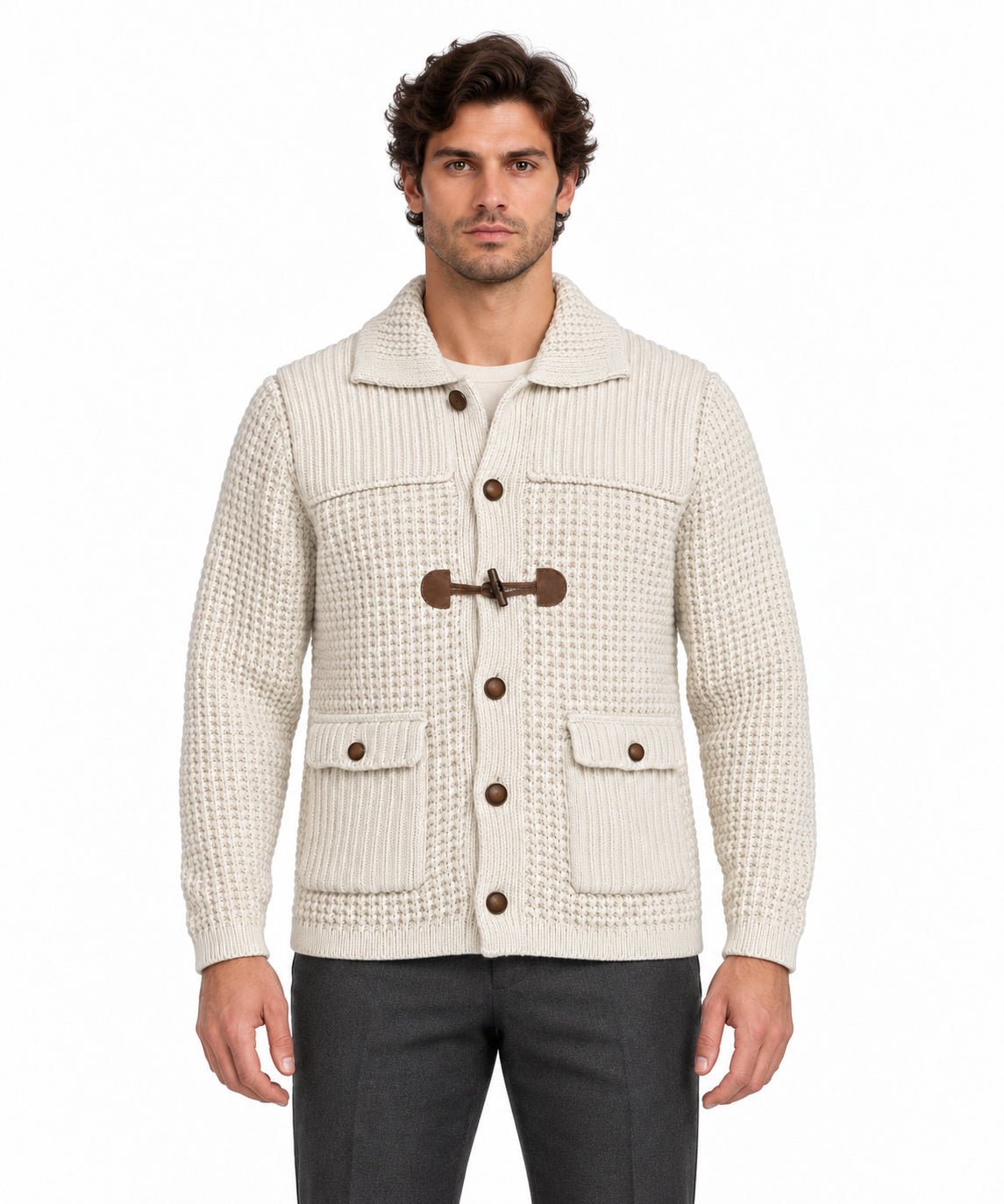 RAKKI Cardigan uomo Ordinary Man avorio in baby lambswool 