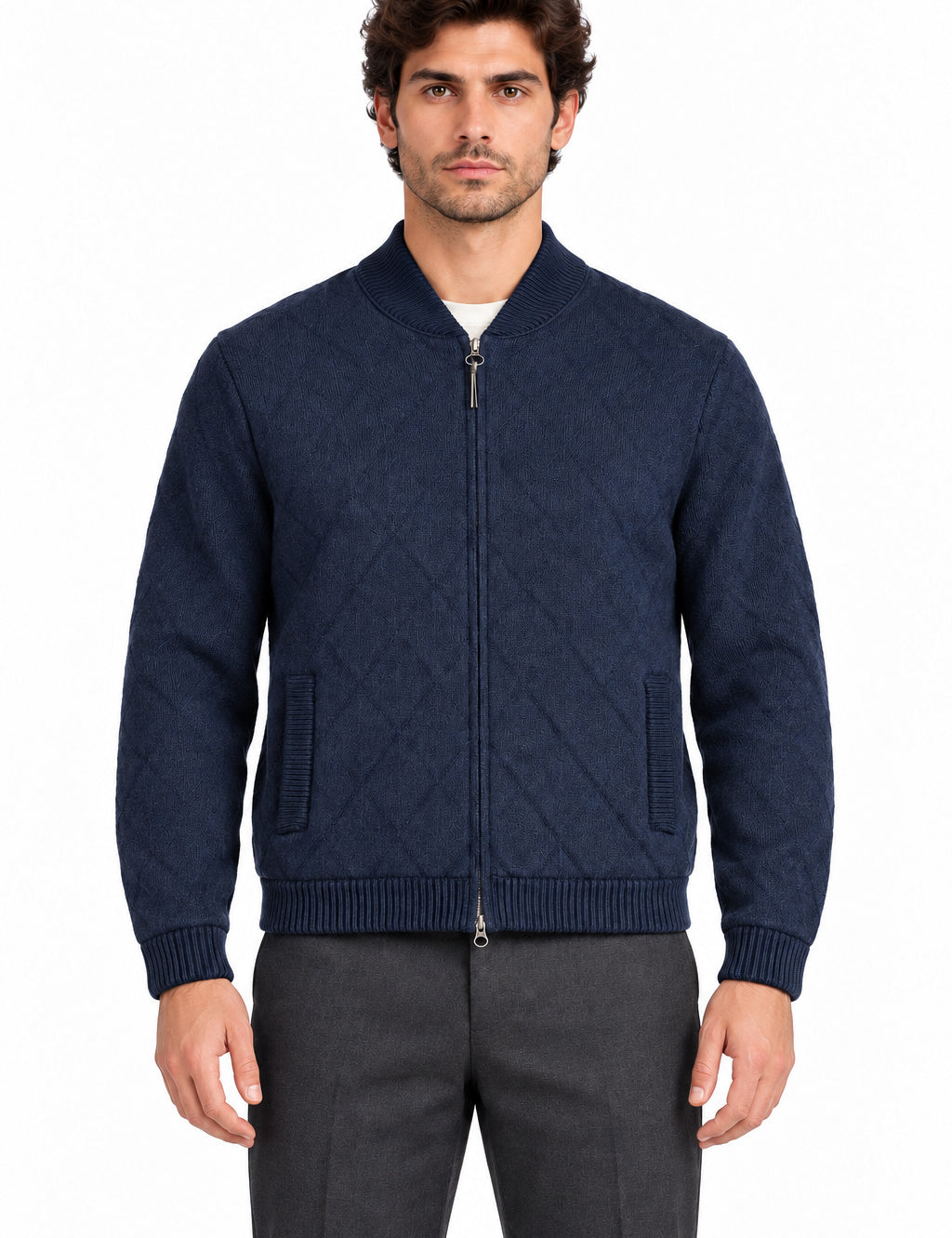 RAKKI Giacca in maglia Quilted JKT blu notte con zip 