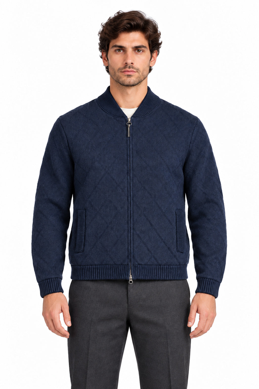 RAKKI Giacca in maglia Quilted JKT blu notte con zip 