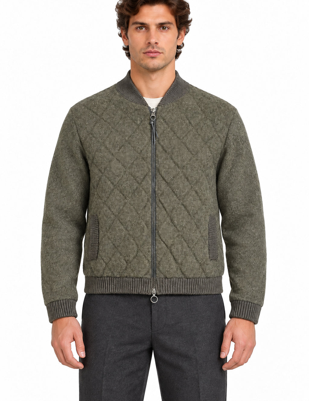 RAKKI Giacca in maglia Quilted JKT oliva mélange con zip 