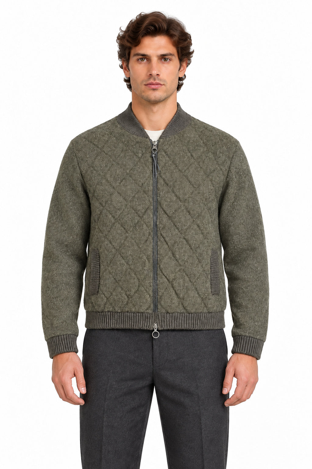 RAKKI Giacca in maglia Quilted JKT oliva mélange con zip 