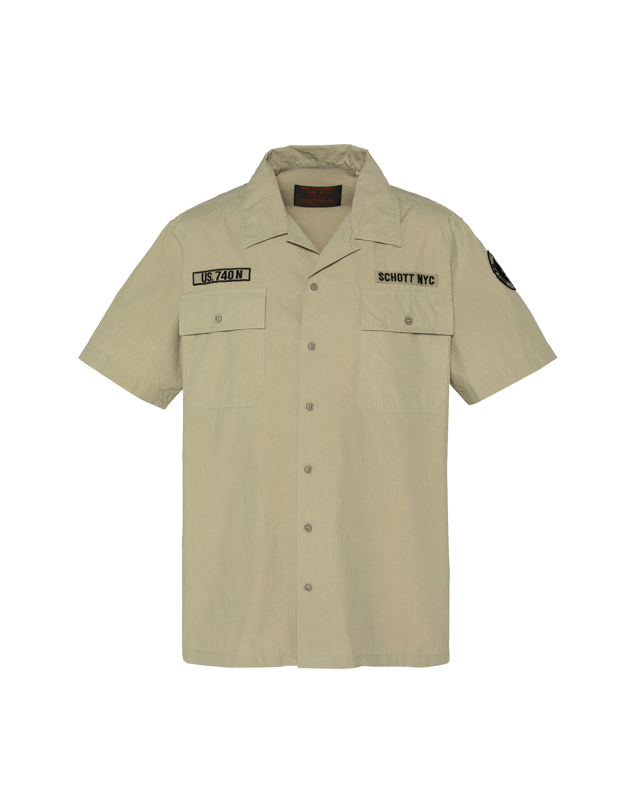 SCHOTT Camicia uomo Bacton kaki in cotone a maniche corte 