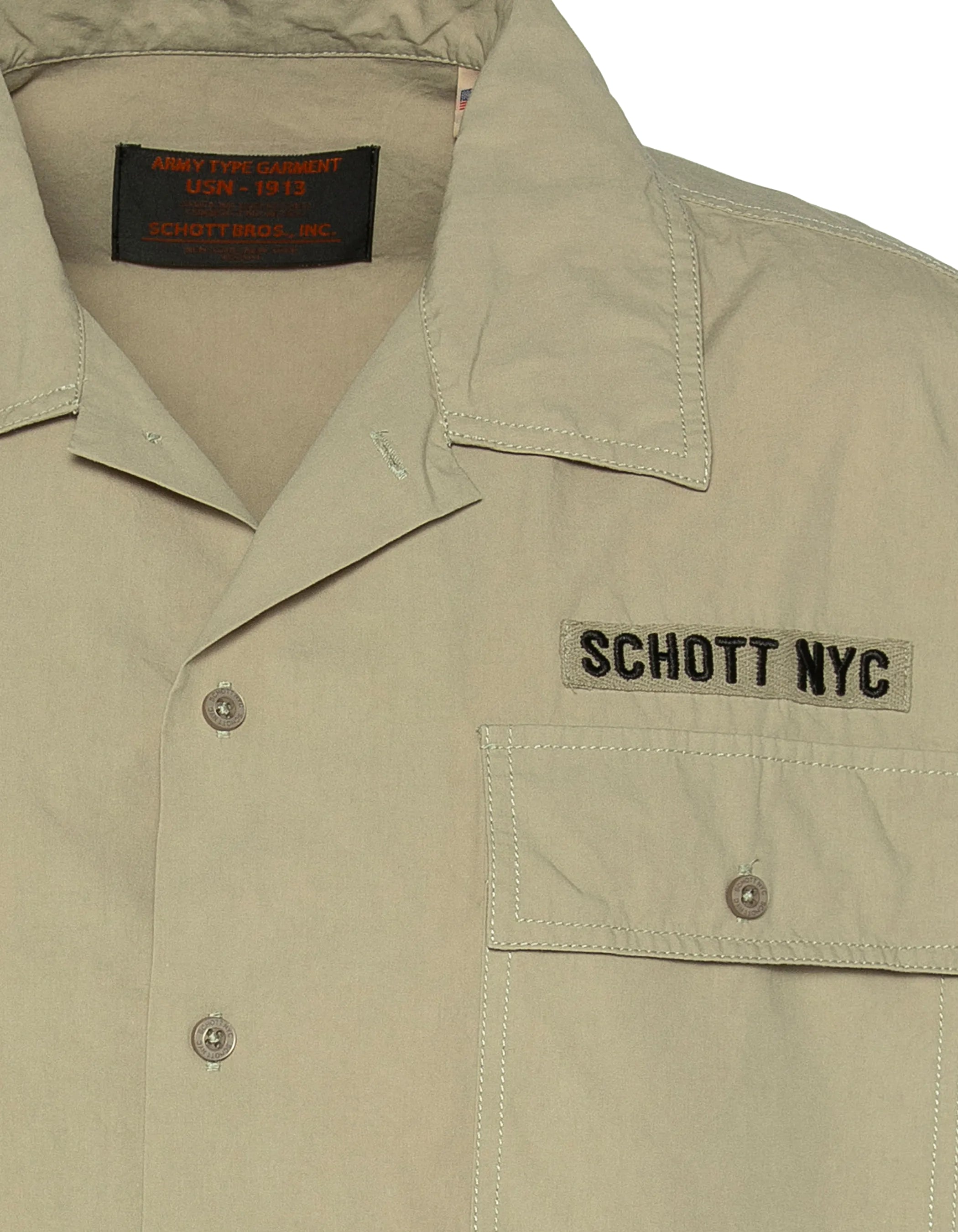 SCHOTT Camicia uomo Bacton kaki in cotone a maniche corte 